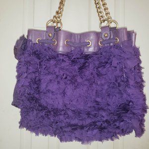 Juicy Couture Purple Ruffle Purse Boho Bag w/ Gold Chain Strap